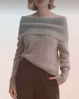 Moth Anthropologie Lucerne Chenille Off-The-Shoulder Gray Sweater